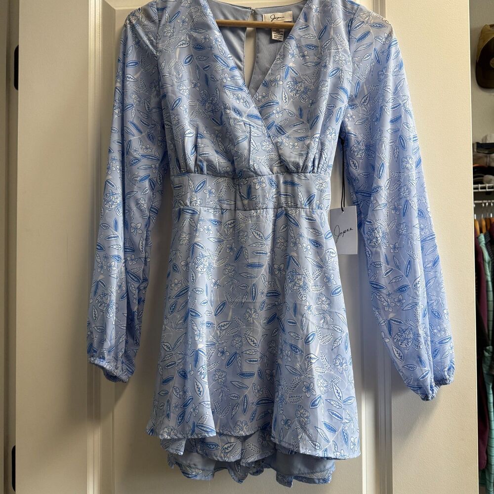 Japna Blue Crossover Floral Romper Small NWT